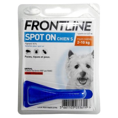 Frontline Spot on chiens Small de 2 à 10 kg - 1 pipette Frontline Spot on chiens Small de 2 à 10 kg - 1 pipette