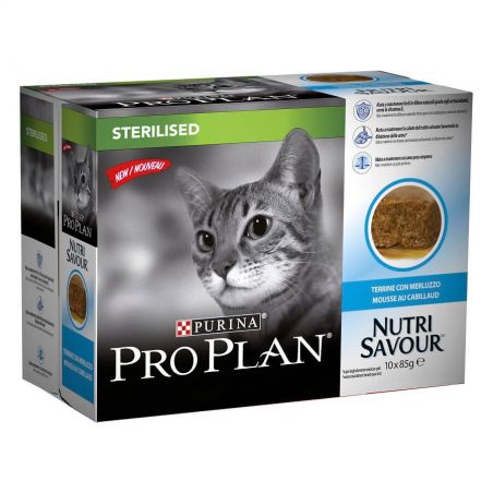 Purina ProPlan Sterilised NutriSavour Cabillaud Mousse - 10 sachets de 85g