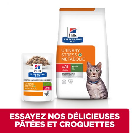 Hill's Prescription Diet c/d Urinary Stress Multicare+Metabolic Sachet Repas pour Chat Poulet 12x85 g
