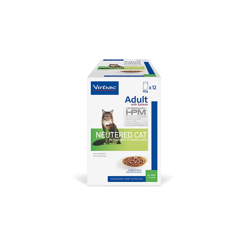 Virbac Veterinary HPM Cat Adult Neutered Salmon Bouchées boite de 12 sachets de 85g