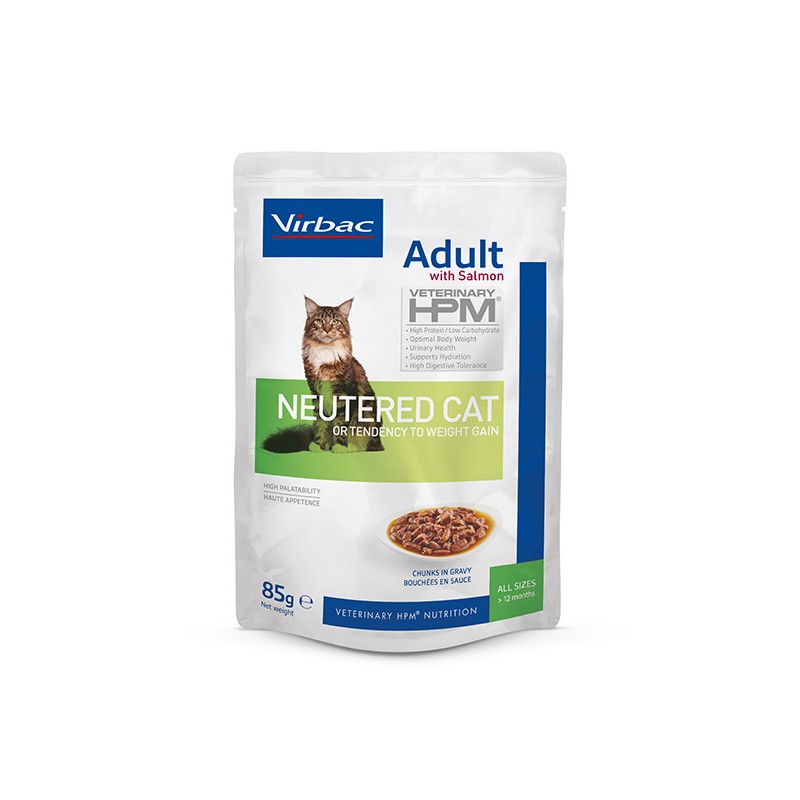 Virbac Veterinary HPM Cat Adult Neutered Salmon Bouchées sachets de 85g