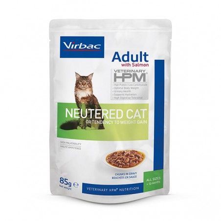 Virbac Veterinary HPM Cat Adult Neutered Salmon Bouchées sachets de 85g