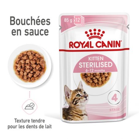 Royal Canin Kitten Sterilised Emincé en sauce - 12 sachets de 85 g Royal Canin Kitten Sterilised Emincé en sauce - 12 sachets de 85 g
