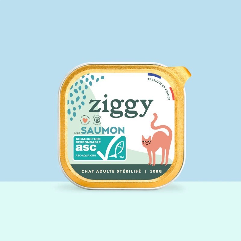 Ziggy Chat Adulte Sterilisé sans céréales patées au saumon 4 barquettes de 100 g - JungleVet Ziggy Chat Adulte Sterilisé sans céréales patées au saumon 4 barquettes de 100 g - JungleVet