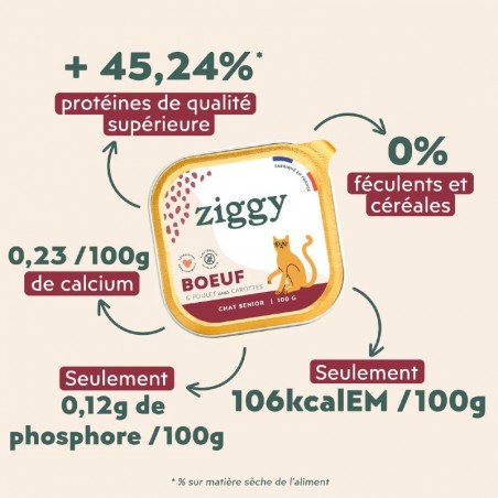 Ziggy Chat Senior sans céréales patées au boeuf 4 barquettes de 100 g - JungleVet Ziggy Chat Senior sans céréales patées au boeuf 4 barquettes de 100 g - JungleVet