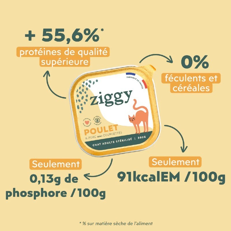 Ziggy Chat Adulte Sterilisé sans céréales patées au Poulet - 4 barquettes de 100 g - JungleVet Ziggy Chat Adulte Sterilisé sans céréales patées au Poulet - 4 barquettes de 100 g - JungleVet