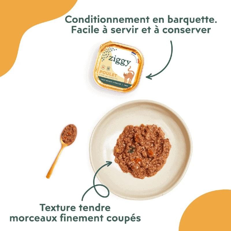 Ziggy Chat Adulte Sterilisé sans céréales patées au Poulet - 4 barquettes de 100 g - JungleVet Ziggy Chat Adulte Sterilisé sans céréales patées au Poulet - 4 barquettes de 100 g - JungleVet
