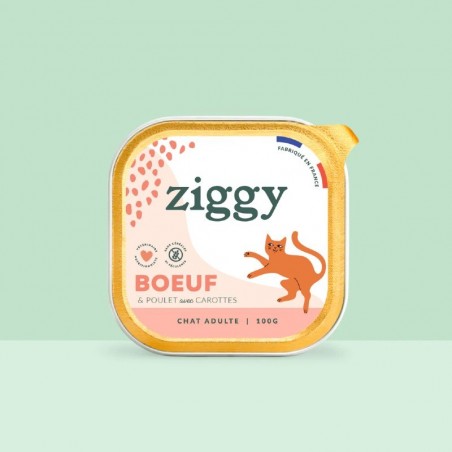 Ziggy Chat Adulte sans céréales patées au Boeuf 4 barquettes de 100 g Ziggy Chat Adulte sans céréales patées au Boeuf 4 barquettes de 100 g