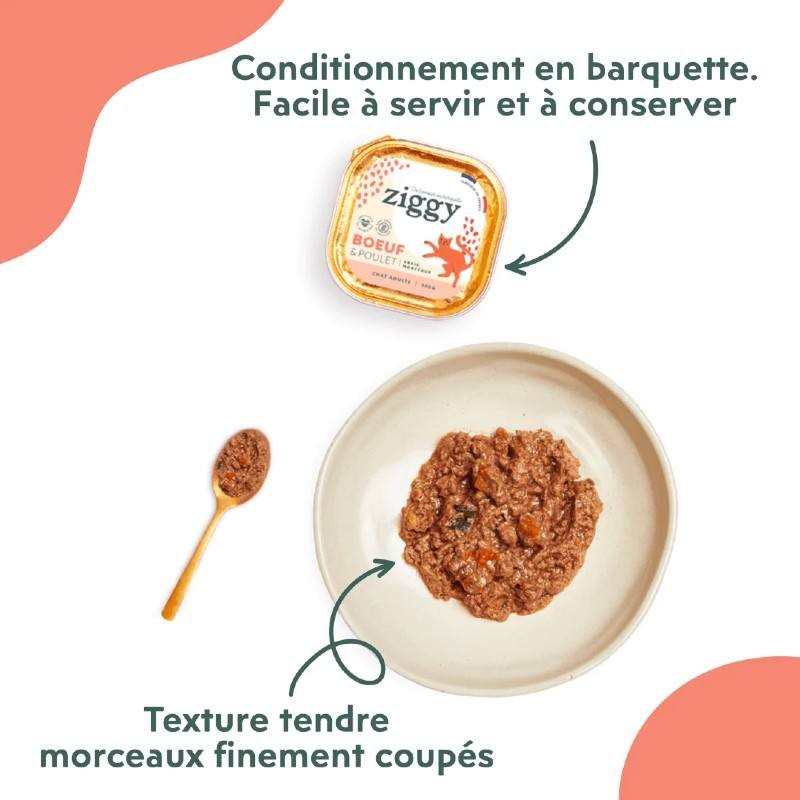 Ziggy Chat Adulte sans céréales patées au Boeuf 4 barquettes de 100 g Ziggy Chat Adulte sans céréales patées au Boeuf 4 barquettes de 100 g