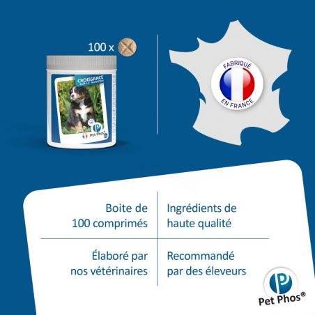 Pet Phos canin Croissance Ca/P 2 grands chiens Boite de 100 cp Pet Phos canin Croissance Ca/P 2 grands chiens Boite de 100 cp