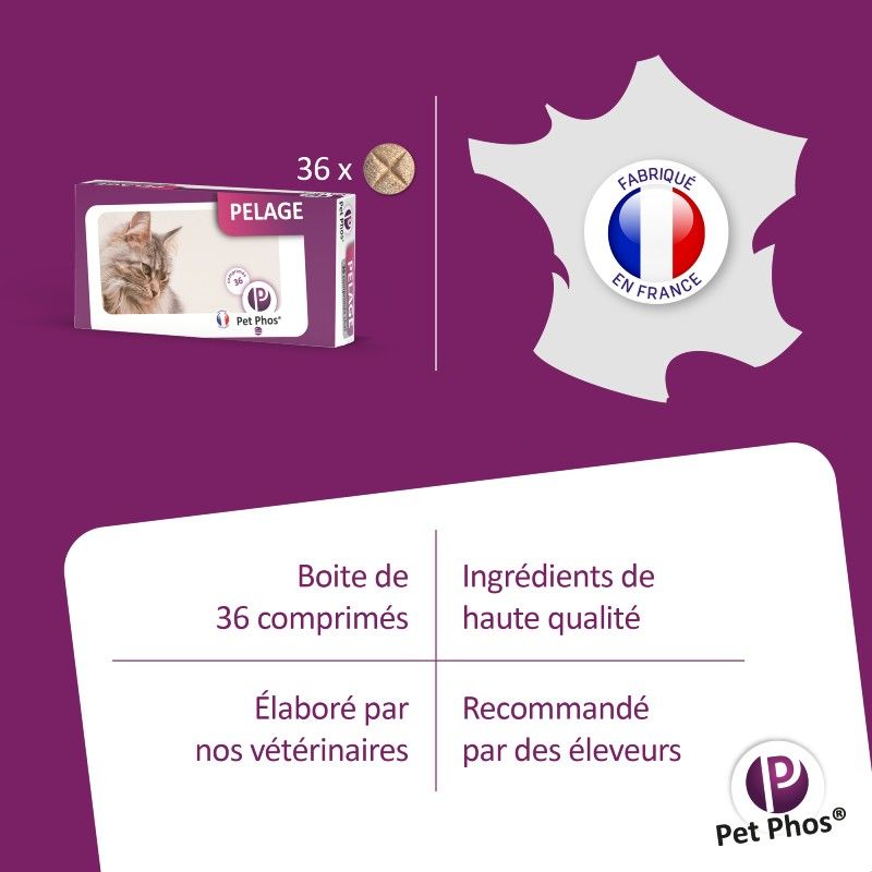 Pet Phos pelage chat Boite de 36 comprimés Pet Phos pelage chat Boite de 36 comprimés