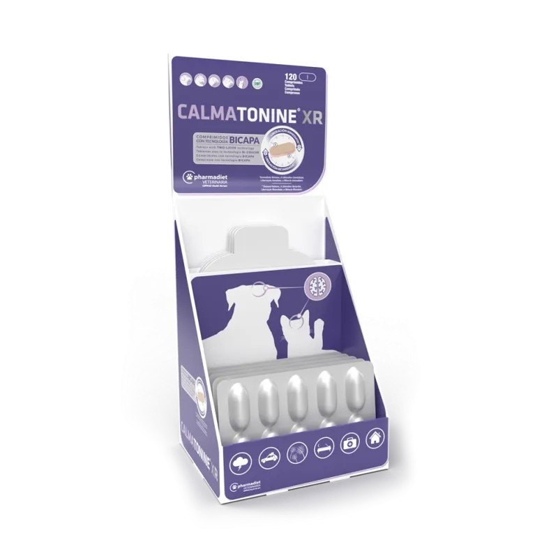 Calmatonine XR Bi couche Présentoir de 120 cps - JungleVet Calmatonine XR Bi couche Présentoir de 120 cps - JungleVet