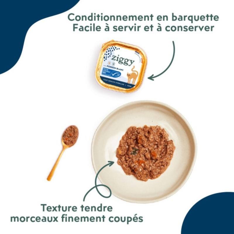 Ziggy Chat Adulte Stérilisé Poisson blanc Pâtée 4 barquettes de 100 g - JungleVet Ziggy Chat Adulte Stérilisé Poisson blanc Pâtée 4 barquettes de 100 g - JungleVet