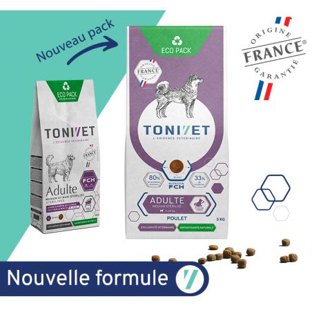 Tonivet Chien Adulte Medium Stérilisé Poulet - JungleVet Tonivet Chien Adulte Medium Stérilisé Poulet - JungleVet