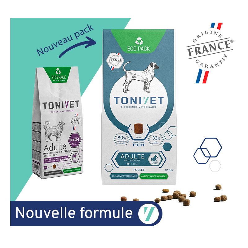 Tonivet Chien Adulte Maxi Stérilisé Poulet Sac de 12 kg - JungleVet Tonivet Chien Adulte Maxi Stérilisé Poulet Sac de 12 kg - JungleVet