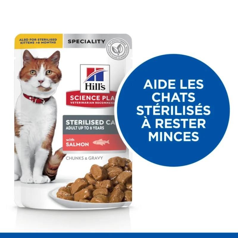 Hill's Science Plan Adult Sterilised pour chat au saumon - 12 sachets de 85 g - JungleVet Hill's Science Plan Adult Sterilised pour chat au saumon - 12 sachets de 85 g - JungleVet