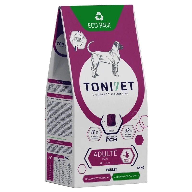 Tonivet Chien Adulte Maxi Poulet sac de 12 kg - JungleVet Tonivet Chien Adulte Maxi Poulet sac de 12 kg - JungleVet